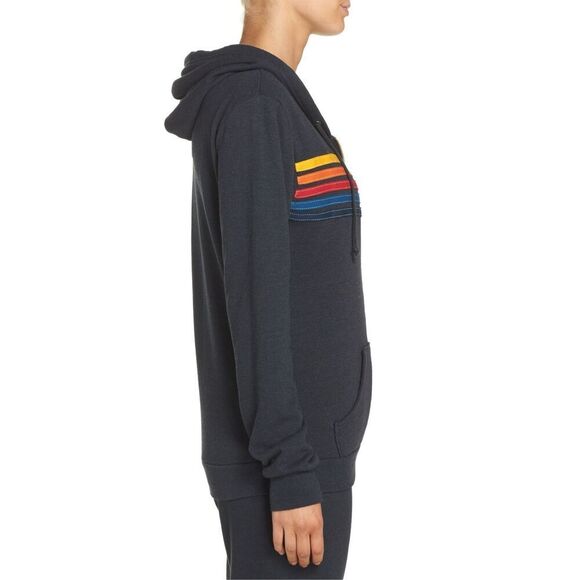 Aviator Nation Women's Black 5 Stripe Full Zip Hoodie Sweatshirt 2XL NWOT J004 - Picture 5 of 11